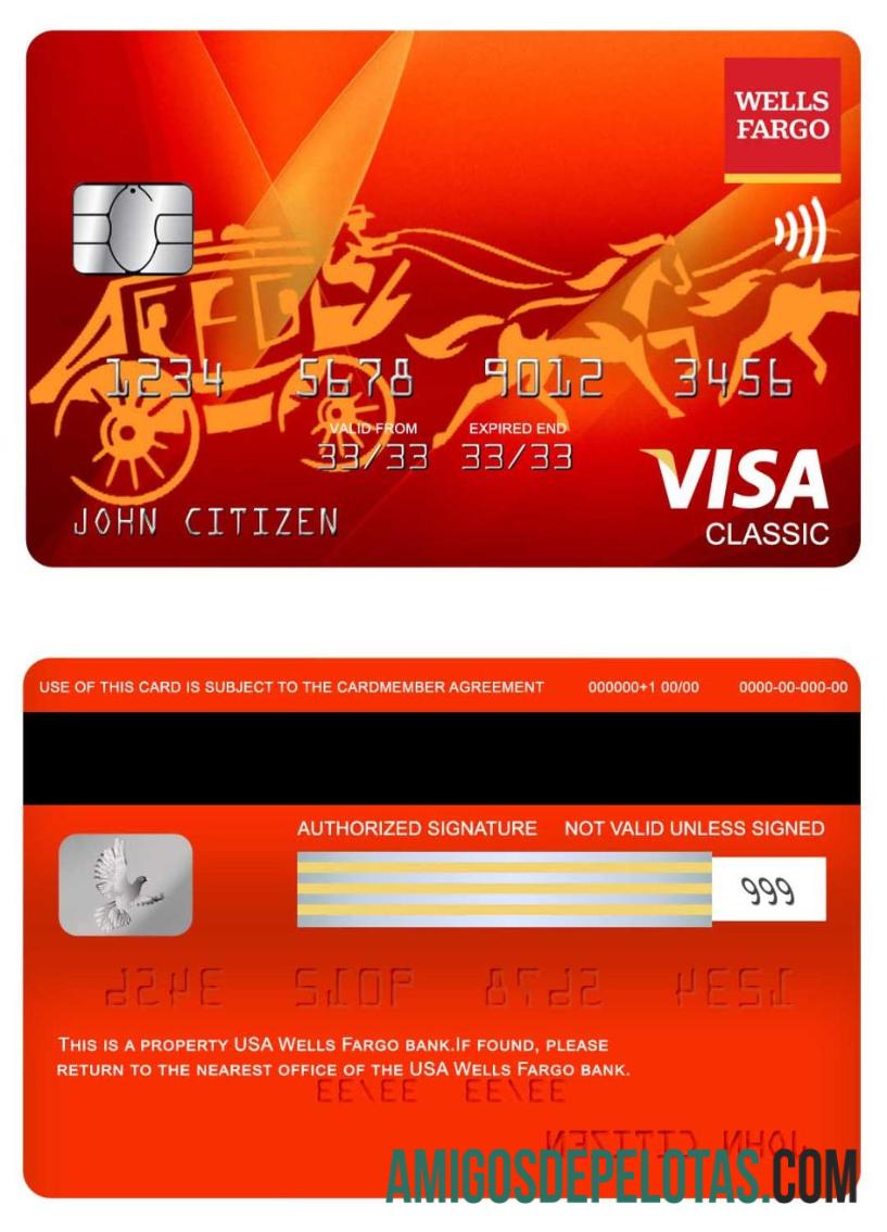 Cartão Visa Classic dos EUA Wells Fargo Bank amostra